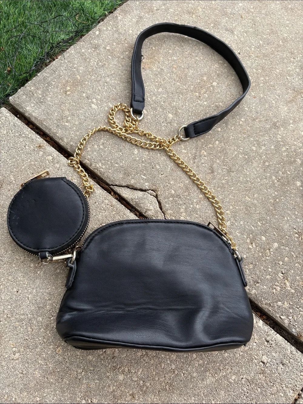 Black Quilted Crossbody Bag with Gold Bee Accent and Coin Pouch
